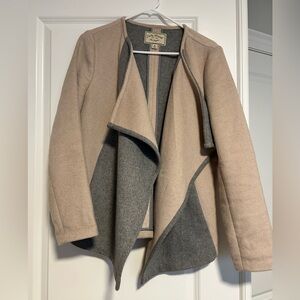 Lucky Brand Open Front Drape Jacket. Women’s wool jacket. Light blush and gray